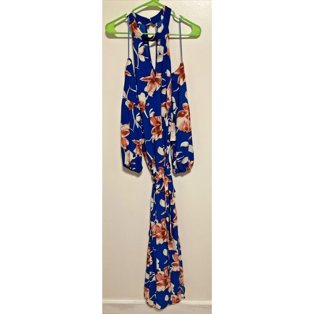 A Beautiful Soul Women’s A Blue Floral Cold Shoulder Waist Tie Dress